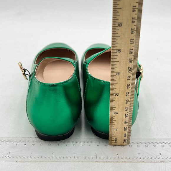 FYS Green Square Toe Low Heel Mary Jane Pumps Flats Ballets Buckled Dress Shoes - Picture 5 of 8